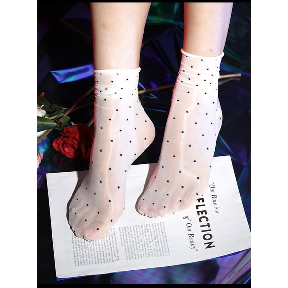 Firefly Hope 3-Pair Set Women's Sheer Transparent Socks, Ultra-Thin Dot-Patterned Breathable Hosiery for Daily & Dress Wear, White