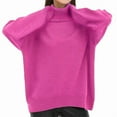 thumbnail image 3 of Women'S Loose Long-Sleeved Solid Color Sweater Classic Autumn and Winter Sweater Rose Red L, 3 of 6