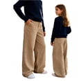 thumbnail image 7 of Corduroy Pants Girls Baggy Button High Waisted Wide Leg Lounge Pants Fall Casual Work Trousers with Pockets Khaki XL, 7 of 7