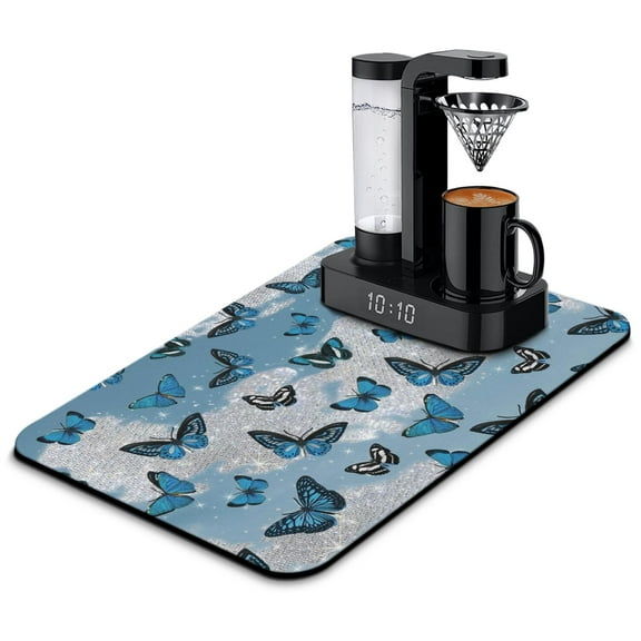 Perfect Coffee Maker Mat Butterfly & Watercolor Floral Design Absorbent & Non-Slip Counter Protector
