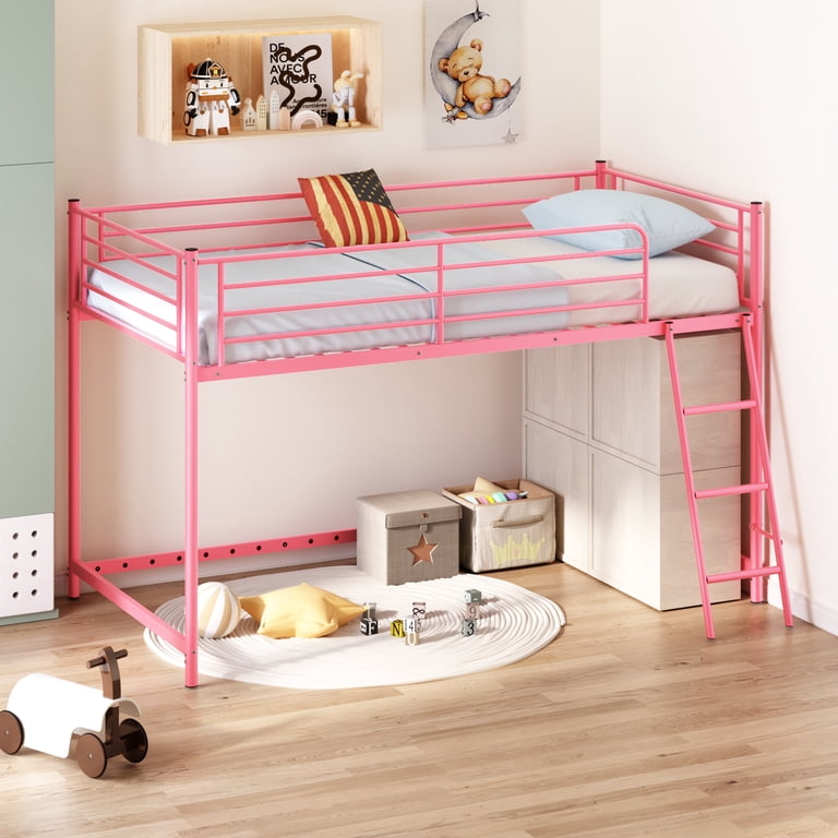 Zimtown Junior Metal Twin Loft Bed, Pink, 350lb Capacity, CPC