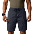 thumbnail image 3 of Men's Olive Green Cargo Shorts With Side Pockets And Drawstring Waist Featuring Relaxed Fit Cuts For Summer Outdoor Work Dark Gray L, 3 of 7