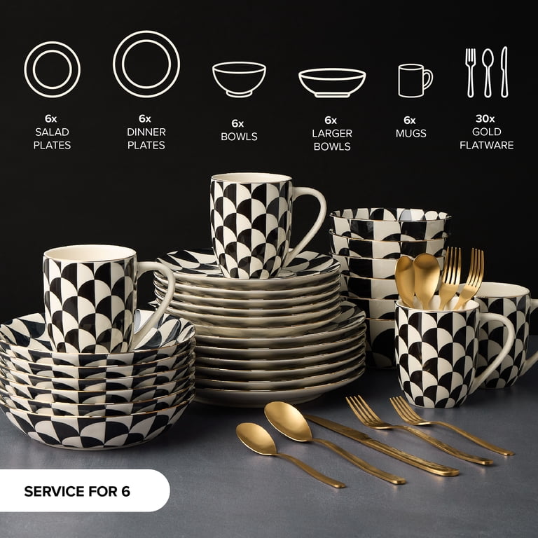 Thyme & Table 60-Piece Emmett Dinnerware & Gold Flatware Set