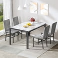 thumbnail image 4 of Furlinkhm Products 5-Piece Marble Dining Set, Modern Kitchen Table and Chairs for Dining Room, Dinette, Compact Space Saving Furniture, 4 Upholstered Grey Velvet Chairs (Gray), 4 of 7