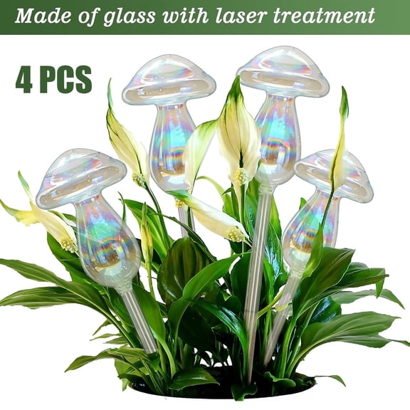 4pcs Colorful Mushroom Shape Glass Plant Watering Globes Self Watering Spikes