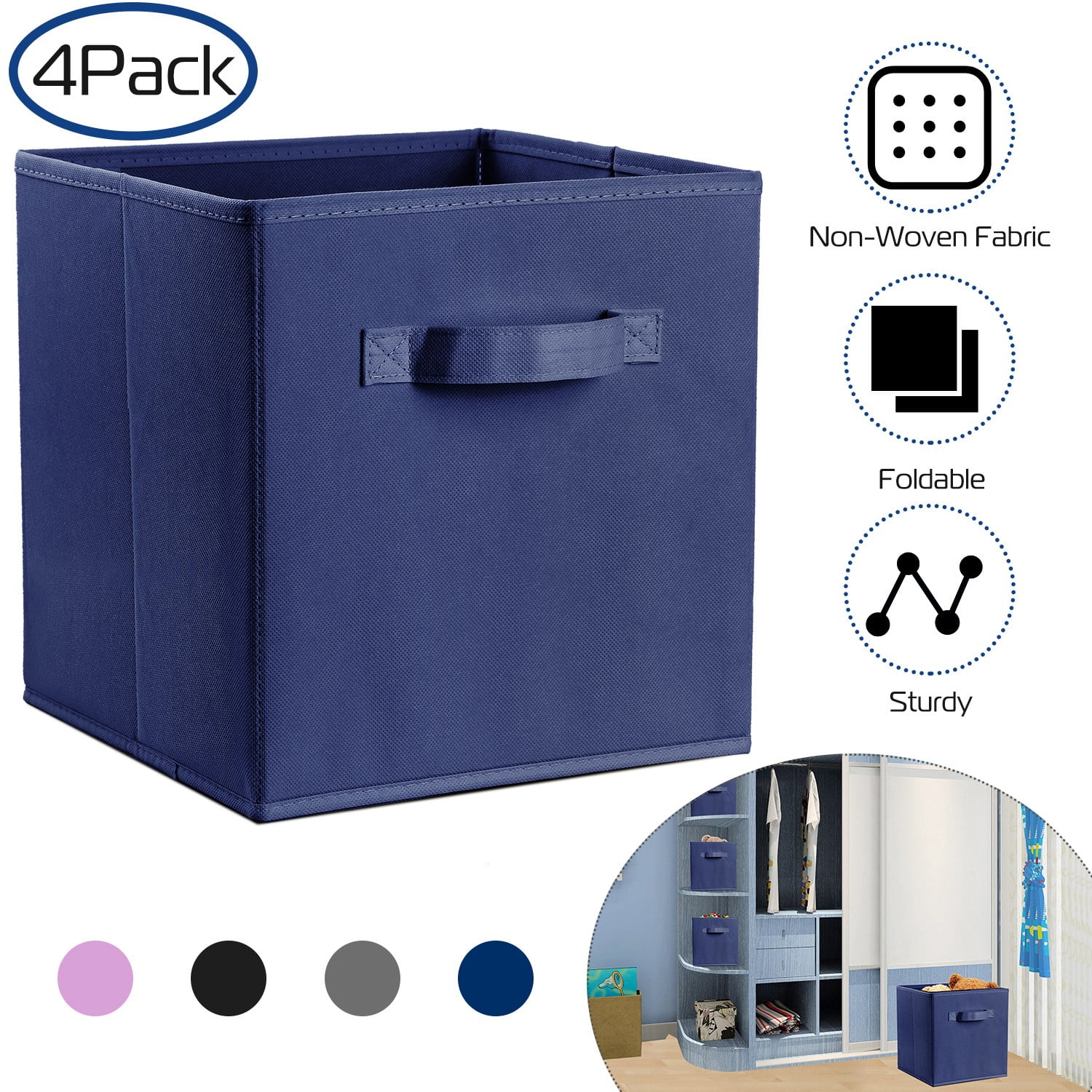 Details about   FABRIC CUBE STORAGE BIN Collapsible Organizer Multiple Colors Set of 4 