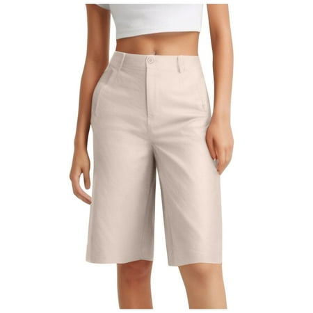 WNVMWI Womens Shorts Yoga Shorts for Women High Waisted Womens Comfy Drawstring Casual Summer Casual Wide Leg Elastic Waist Pocketed Shorts Casual Shorts Hot Pants Workout Bottoms Beige Elastic S M
