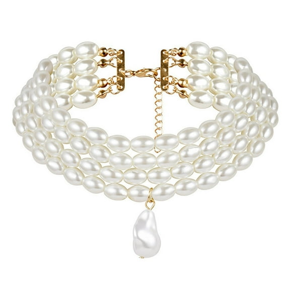 URTERYSER Multilayer Pearl Necklace Vintage Imitation Pearl Choker Necklace Multi-Strand Pearl Choker Necklaces Wedding Jewelry Color B