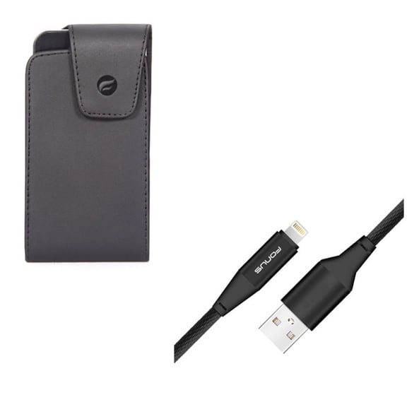 Case Belt Clip w 10ft USB Cable for iPhone 8/7/6S/6 - Leather Swivel Holster Vertical Cover, Charger Cord Power Wire Braided Long for iPhone 8/7/6S/6 Models