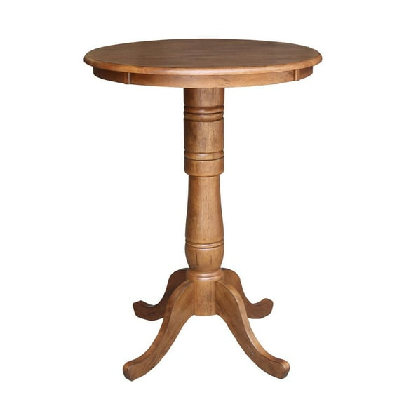 30" Solid Wood Round Top Pedestal Table in Distressed Oak - 41.1" Height