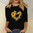 thumbnail image 2 of DDAPJ pyju Sunflower Shirts for Women 3/4 Length Sleeve Crewneck Tops Summer Trendy Casual T-shirt Three Quarter Cute Blouse Black XXXL, 2 of 5