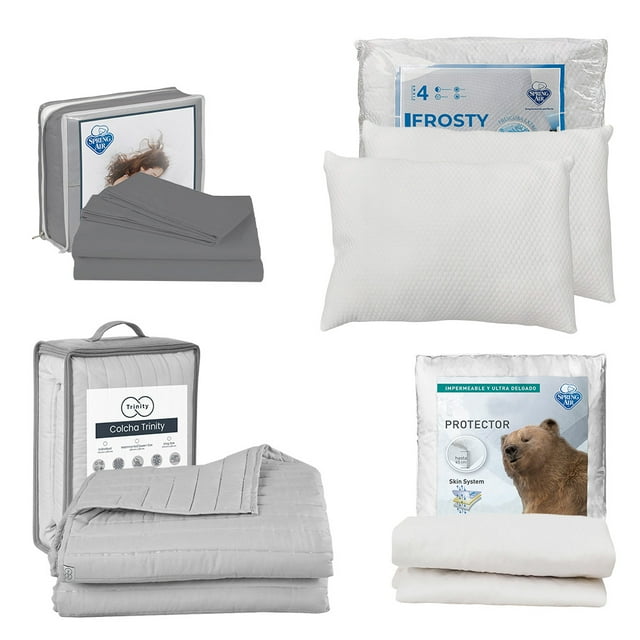 Colcha King Size Acabado Ultrasónico Trinity Gris Perla + Protector de colchón + Juego de Sábanas + Almohada Frosty 2