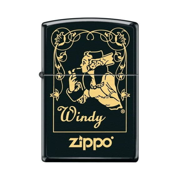 Zippo Lighter - Personalized Customize Message Engrave on Backside for Zippo Brand Design Logo Lighter (Windy Girl Vintage Z5436)