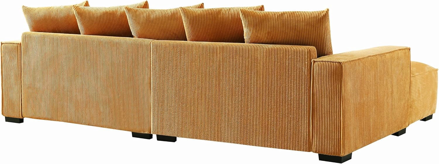 106.7-Inch L Shaped Loveseat and Chaise, Luxe Large Two-Piece Right Facing Sectional Sofa for Living Room,Upholstered with Corduroy Fabric, Right Facing, Ginger