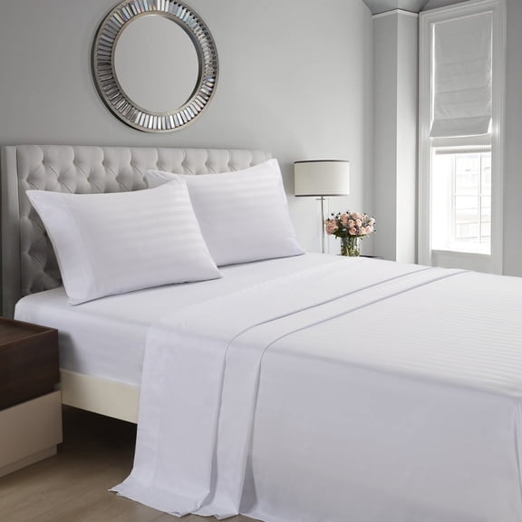 MarCielo Sheets Set 3-Piece White Striped Polyester Sheet Sets, Twin - 18 inch Deep Pocket