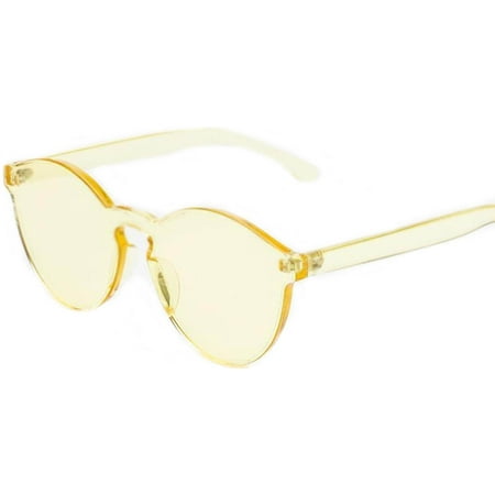 Colorful Transparent Round Retro Women's Fashion Designer Sunglasses Plastic Frame Yellow Lens OWL
