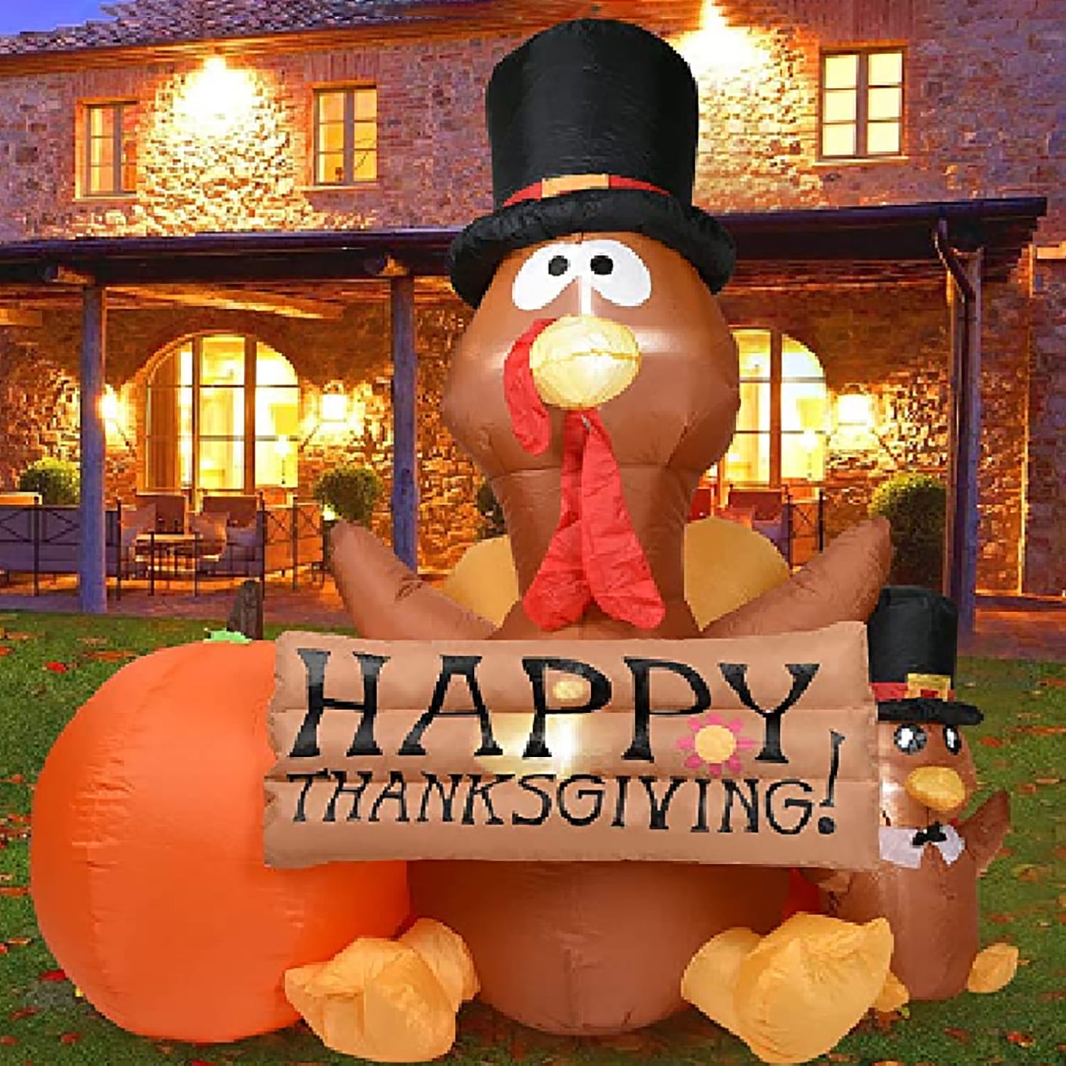 Airfun 5.9FT Thanksgiving Inflatable Outdoor Turkey with Pumpkin , Little Turkey, Blow Up Yard