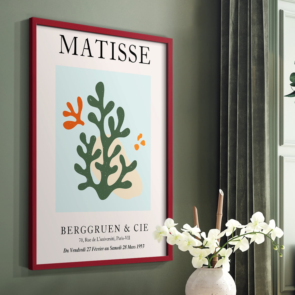Matisse CDXCVII in Red Solid Wood Framed Print No Nail Hanging