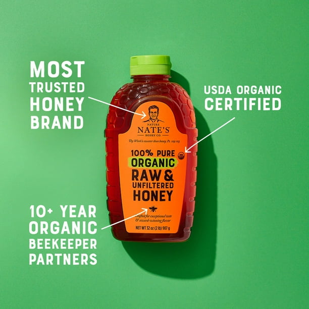 Nature Nate's 100% Organic Pure Raw and Unfiltered Honey, 40