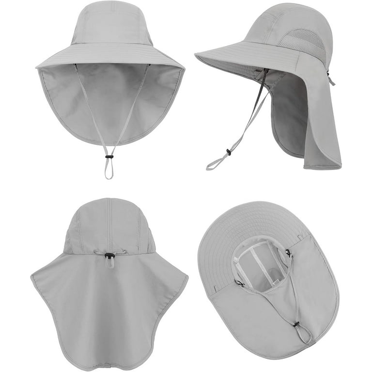 Sun Blocker Women Large Brim UV Sun Protection Fishing Hat Neck Flap Hat Silver