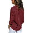 thumbnail image 3 of Frontwalk Button Down Shirts for Womens Casual Office Work Plain Tops Plus Size Roll Up Long Sleeve Blouse with Pockets, 3 of 3