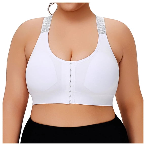 idosla Plus Size Sports Bra for Workout Women Sports Bra High Support Shockproof Running Jogging Seamless Zip Front Yoga Brasier (White, 4XL)