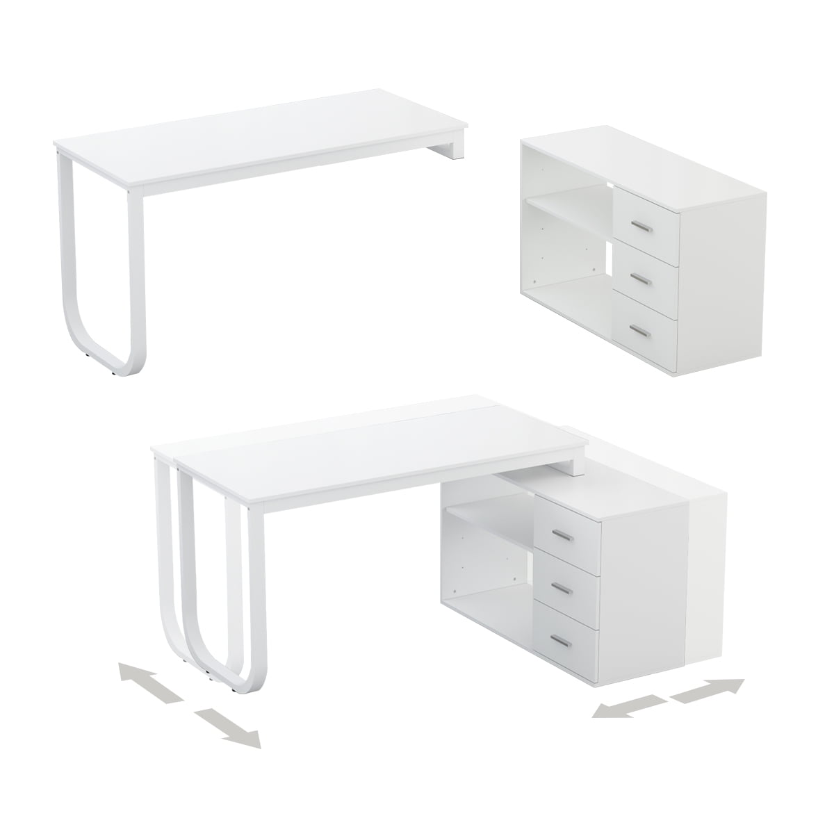 MONSLIPA L Shaped Desk with Storage Shelf and 3 Drawers, 55" Home Office Corner Office Writing Desk Study Workstation Table, White