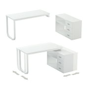 MONSLIPA L Shaped Desk with Storage Shelf and 3 Drawers, 55 Home Office Corner Office Writing Desk Study Workstation Table, White