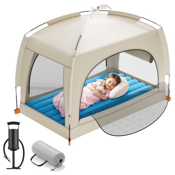 Cama de viaje inflable con tienda para niños pequeños QPAU 134x83 cm, 3+ años