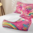 thumbnail image 4 of Manfei Cute Candy Lollipop Twin Quilt Set, Rainbow Butterfly Twin Coverlet Set, Hot Pink, 2pcs, 1 Bedspread and 1 Pillowcase, 4 of 7