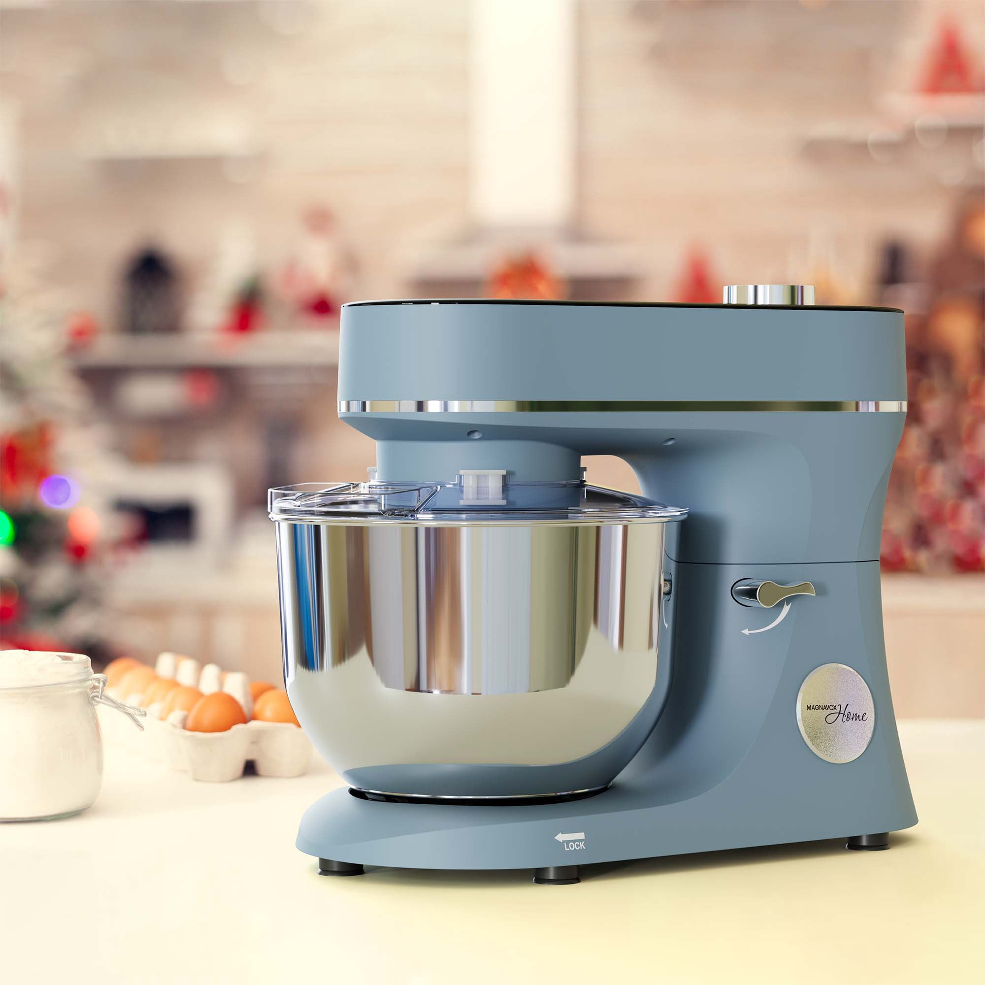 Magnavox 6.0L Digital Touch Screen Stand Mixer with Stainless Steel Bowl, 11-Speed, Tilt-Head, Planetary Mixing, 660W Motor, Dough Hook, Beater, Whisk, Bowl Cover