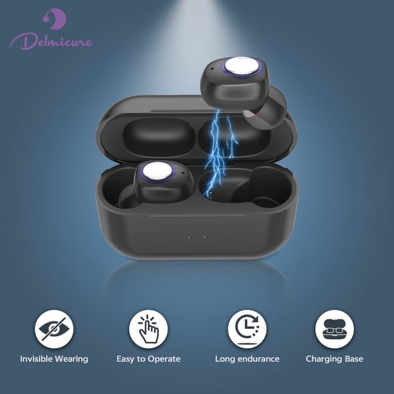 Delmicure Hearing Aids for Seniors Rechargeable Sound Device with Charging Case, 4-Mode & 8-level Volume Control, Noise Cancellation, VHP-1605 Black