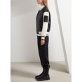 thumbnail image 4 of xiaxaixu Women Baseball Jacket, Long Sleeve Baseball Collar Zipper Closure Patchwork Varsity Jacket Fall Clothes with Pockets, 4 of 6