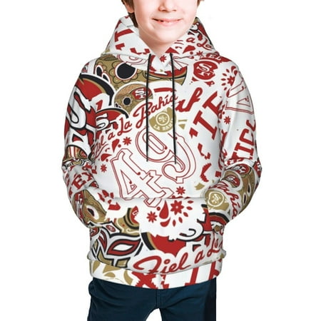 SF 49erss Full width hooded hoodie for teenagers for Boys and Girls Sports Football Team Logo for Baseball Fans Gifts