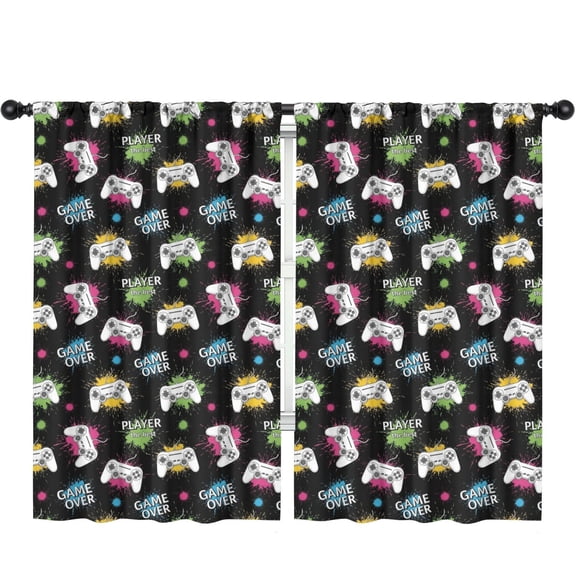 Blackout Kids Curtains,Game Controller Black Pattern Children's Insulated Curtains Set Of 2,Bedroom Essentials,Toddler Room Decor 52"x84"