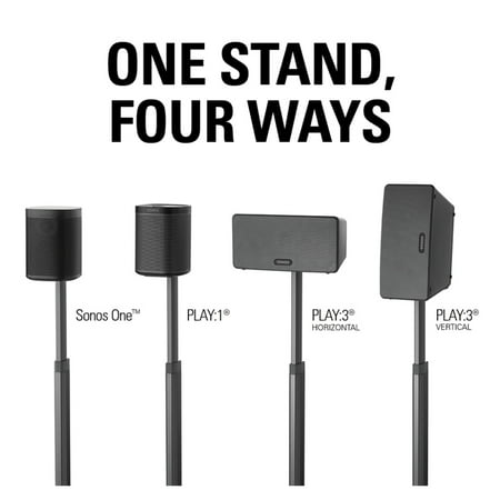 Sanus - Adjustable Height Speaker Stand for Sonos One, PLAY:1 and PLAY:3 Speakers - Black