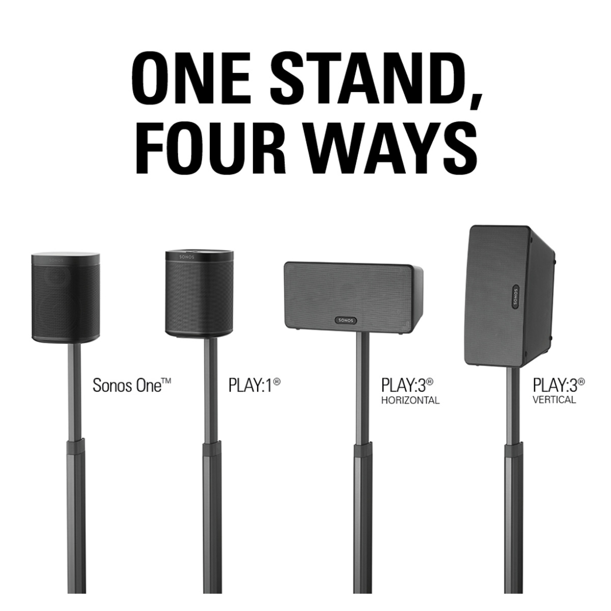 Sanus WSSA2 Adjustable Height Wireless Speaker Stands for Sonos ONE, PLAY:1, and PLAY:3 - Pair (Black) - image 4 of 4