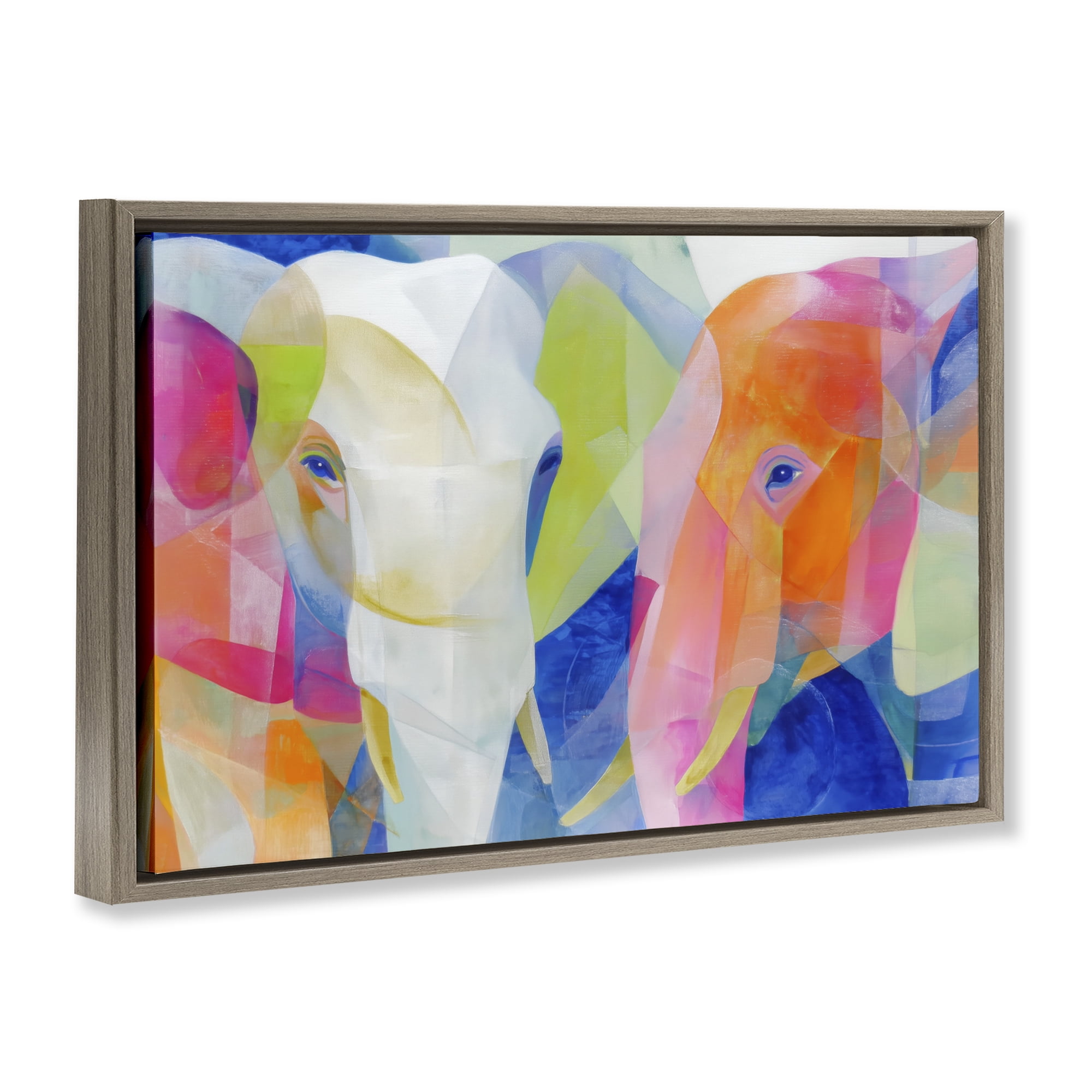 Stupell Industries Two Elephants Geometric Composition Brown Framed Floater Canvas Wall Art, design by Chromatic Storm Studio