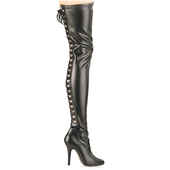 5" Open Back D-Ring Stretch Thigh Boot - Blk Str Faux Leather, 6