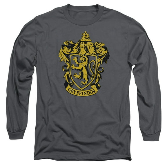 Harry Potter Gryffindor Crest Long Sleeve Adult 18/1 T-Shirt Charcoal