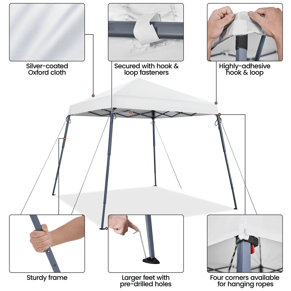 Alden design Pop-Up Canopy Outdoor Tent with Carrying Bag Sandbag Ropes Pegs, White