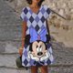 thumbnail image 3 of Vestido de manga corta con cuello en V, informal, bohemio, holgado, elegante, de verano, con estampado 3D de Disney, Minnie y Mickey Mouse, 3 of 5