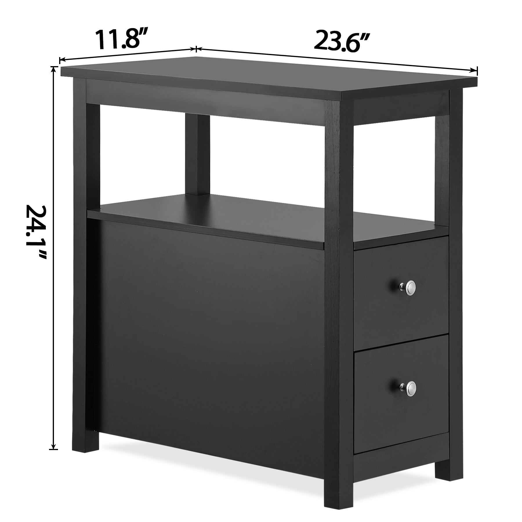ZENY End Table Side Table with 2 Drawers and Shelf Sofa Table for Living Room Bedroom, Black