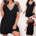thumbnail image 2 of Tube Dresses for Women,Women Shiny Mesh Stitching Glamorous Black V Neck Mini Dress Short Sleeve Mesh Body Slim Dress,Dress With Shorts(Size:2XL), 2 of 9