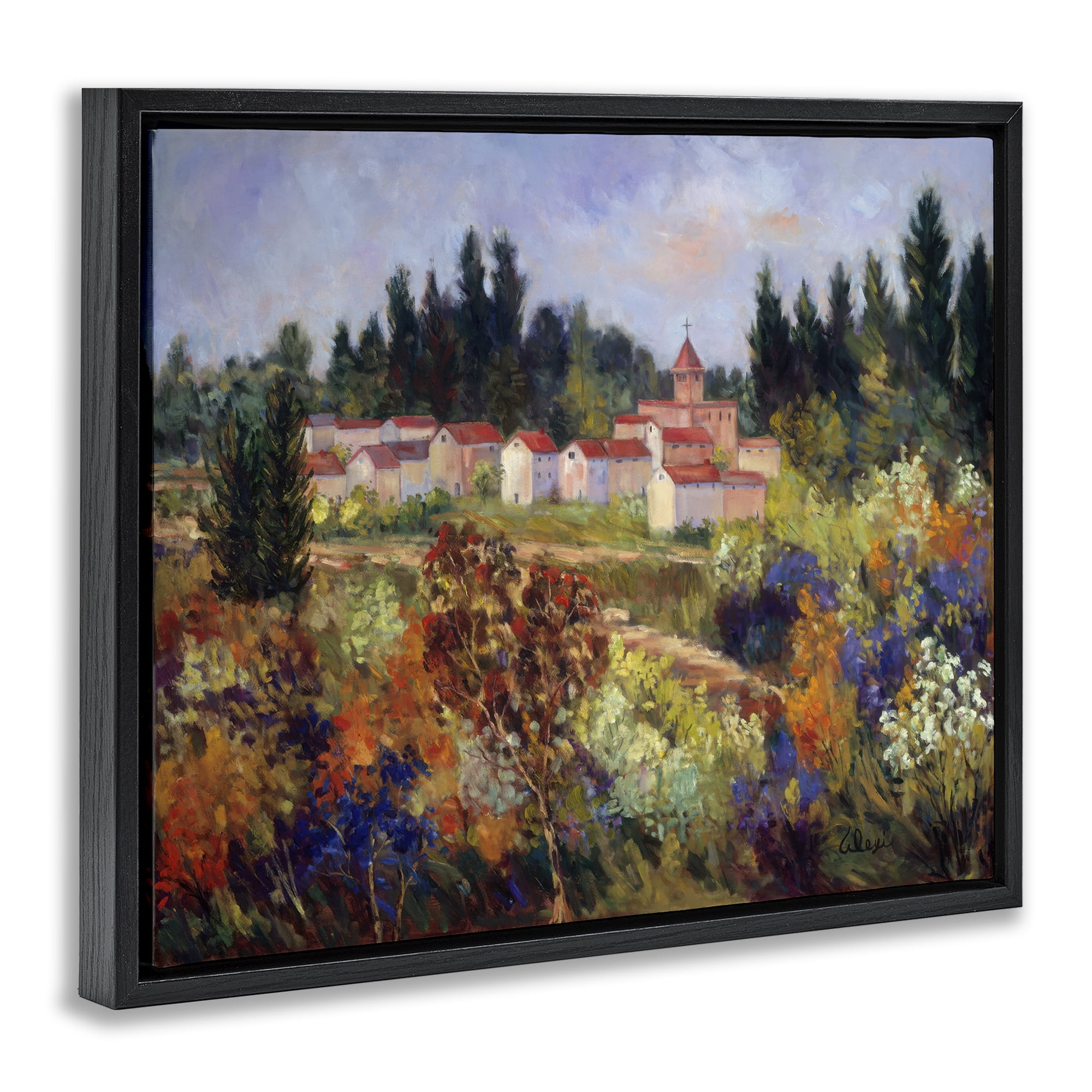 Stupell Industries Tuscan Countryside Garden Landscape & Nature Painting Black Floater Framed Canvas Art Print Wall Art, 21 x 17