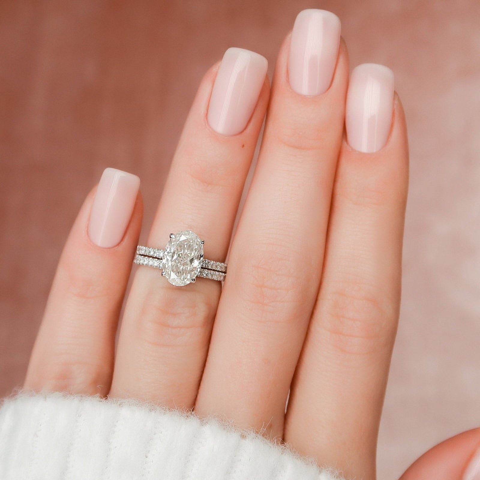 Empire Jewelry 14K White Gold Plated Ring - Oval Cut 2 Ct VVS1/D Moissanite Ring - Bridal Set Wedding Anniversary Engagement Ring for Women - Special Occasion Jewelry for Girls