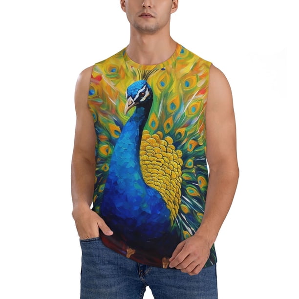 Balery Peacocks Camisetas sin mangas para hombre, absorbe la humedad y protege contra el mal olor.-Large