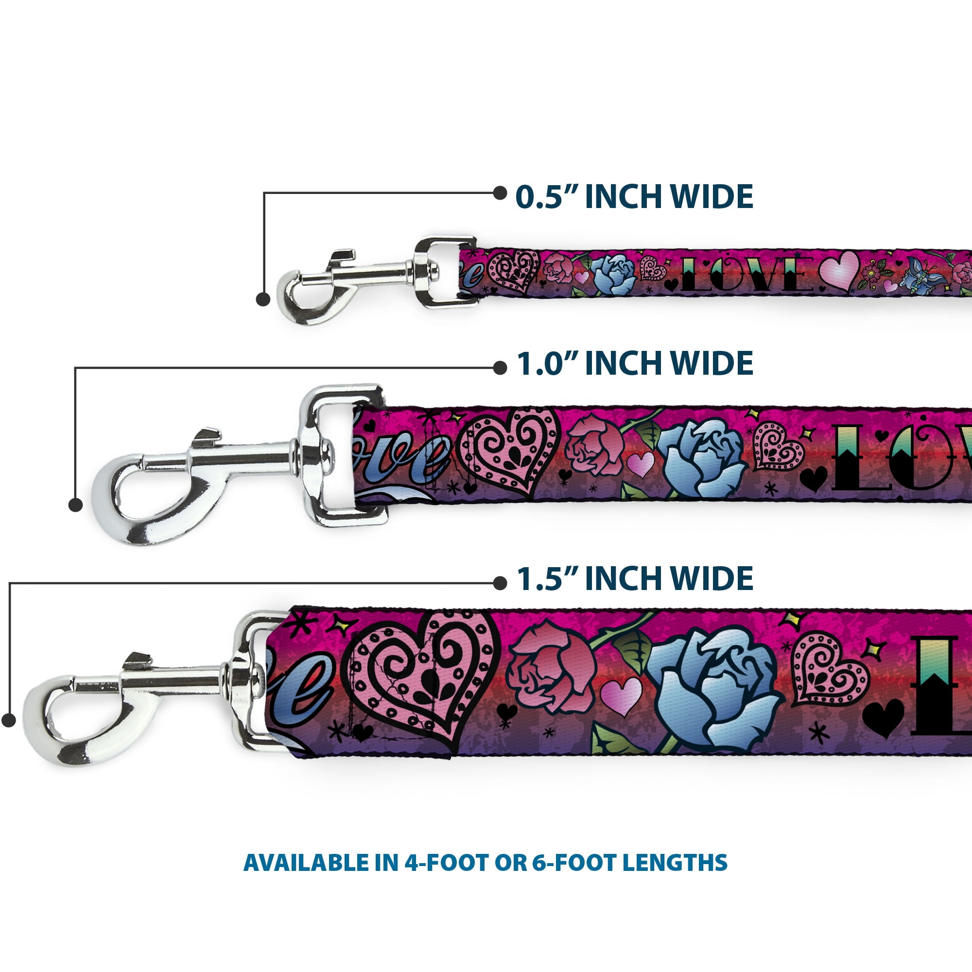 Buckle-Down Pet Leash, Dog Leash, Love Love Pink, 6 Feet Long 1.0 Inch Wide