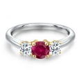 thumbnail image 3 of Gem Stone King 10K Two Tone Gold Red Created Ruby and White Topaz Engagement Ring for Women | 1.26 Cttw | Round 5MM | Gemstone July Birthstone | Size 9, 3 of 6