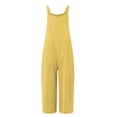 thumbnail image 3 of Women Casual Loose Wide Leg Jumpsuits Long Bib Pants Cotton Overalls with Pockets Yellow L, 3 of 5